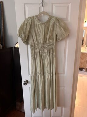 Light Sage Puff Sleeve Maxi Dress